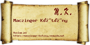 Maczinger Kötöny névjegykártya